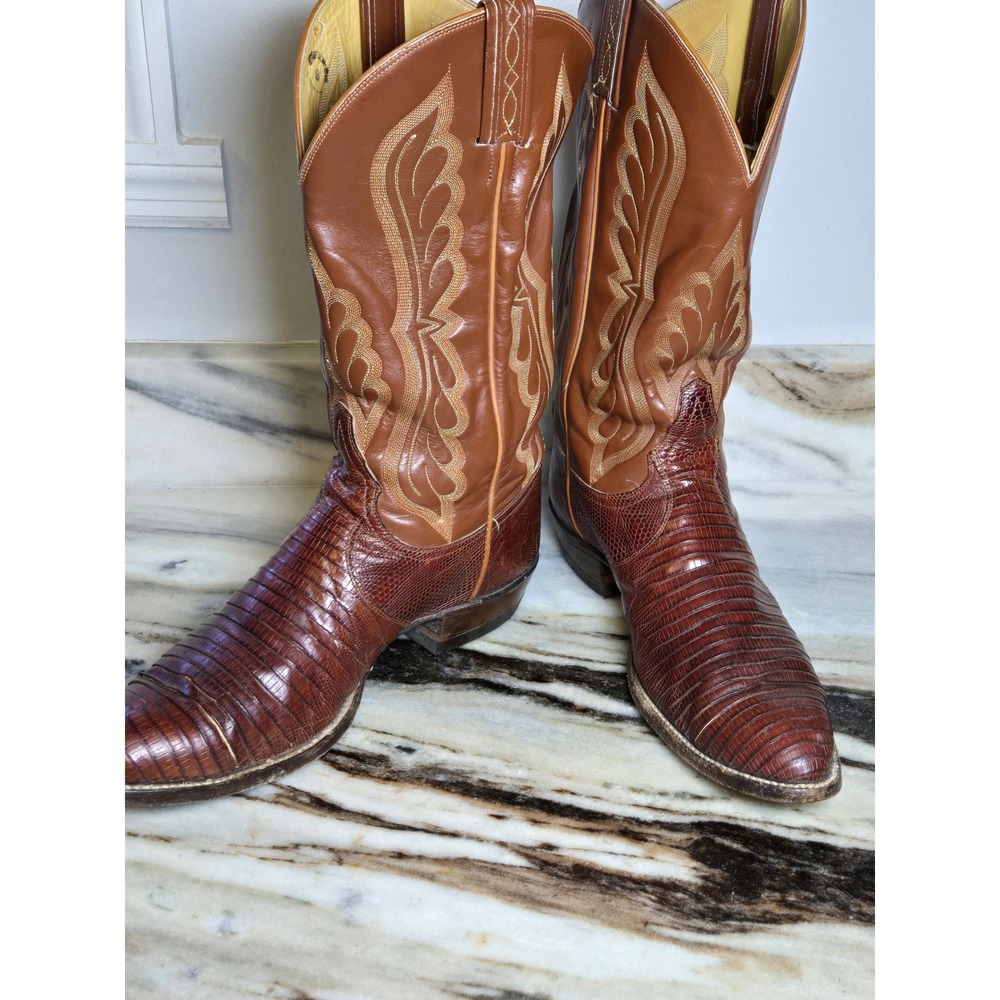 Tony Lama Mens 12 D Teju Lizard Western Boots Cognac Brown 8540 USA Made‎
